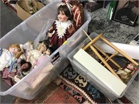 Lot: 2 Tubs of Assorted Dolls, some Large.