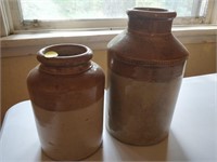 2 primitive pottery jugs largest 10x6''
