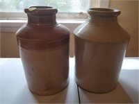 2 primitive pottery jugs 10x7''