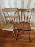 2 primitive wooden chairs