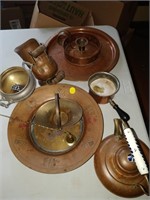 lot of copper trays, decorative, candle holder etc