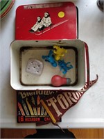 child's tin lunch box with games