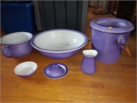 chamber set with bowls , slop pail , vase etc.