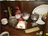 lot of collector plates, cups, trays, brush, etc.