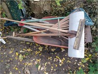 wheel barrow and lawn tools