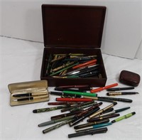 Vintage Fountain Pens and Nibs in Wooden Box (a