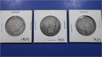 1900, '01, '09 Barber Silver Half Dollar