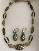 Green & Blue Gem Necklace with Earrings