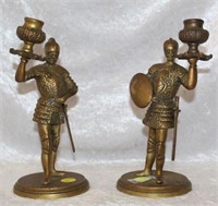 Pair of Brass Knight Candleholders