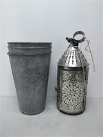 candle holder, 2 pails, cast iron stand