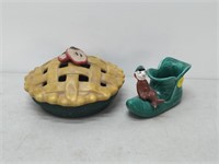 ceramic pie dish and decorative shoe