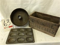 Tin Mold, Wooden Box, & Cake Pan