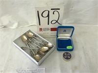 12 Unmarked Silver Spoons from Belgium & Pill Box