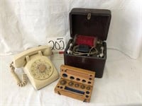 Collectable Telephone, Wooden Box, & partial Set