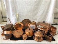 Lox of Assorted Copper Ware, Teapot, Pots, Pans,