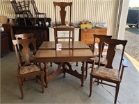 Antique Table & 5 T-Back Chairs