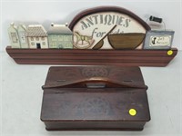 J&S Antiques wooden sign; wooden organization box