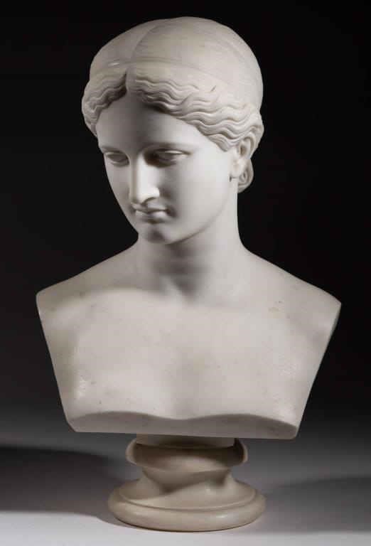 Lawrence MacDonald (1799-1878) marble bust of Diana, signed and dated "1868", from the estate of Maury Hanson, Lexington, VA
