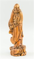 Chinese Rosewood Carved Lohan Statue
