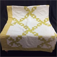 VINTAGE HANDMADE QUILT, YELLOW ACCENT