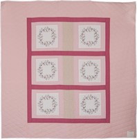 Pink Floral Wreath, bed quilt, 103" X 103"