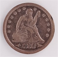 Coin 1853 Type 2 Seated Liberty Quarter In XF
