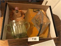 Glass Ashtray, Green Glass Dish & Other