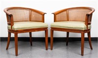 Wormley Style Barrel & Caned Back Arm Chairs, Pr