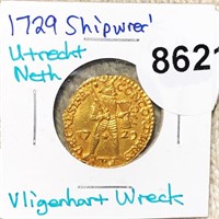 1729 Vligenhart Shipwreck Gold Coin UNCIRCULATED