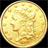 1834 $5 Gold Half Eagle CLOSELY UNCIRCULATED