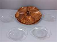 Wood Lazy Susan Serving & Glass Fish Trays