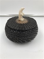 Fabulous baleen basket with fossilized bone button