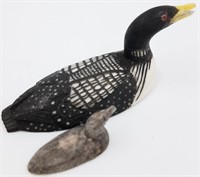 Yellow bill loon and chick carved from Ivory scrim