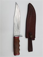 Fixed bladed knife with steel guard, end cap, stac