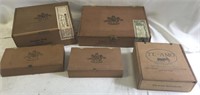 Five assorted wooden cigar boxes