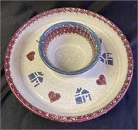 Stoneware chip and dip dish