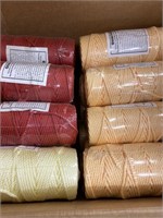 Two boxes macramé twine, colors and quantity in