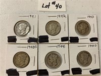 1941, 1942, 1943, 1943S, 1944, 1944D Mercury Dimes