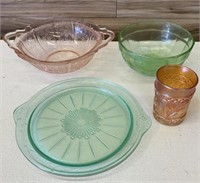 Depression glass pink and green