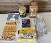 Tin cans, decorating set, bread bag