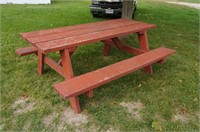 Red Wooden Picnic Table
