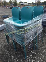 (32) STACKABLE TEAL POLY CHAIRS W/ CHROME LEGS