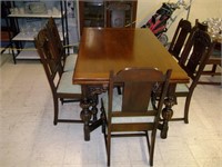 ANTIQUE DINING TABLE & 6 CHAIRS