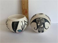 Signed  Painted Indian Bowl & Vase