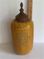 Large 17" Mustard Carrara Pottery W/  Metal Top