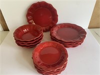 Heavy Red Ceramic Plates & Bowls