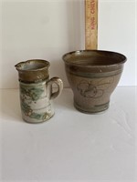 Hand Painted Mud Pottery Pitcher & Planter