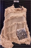 TAN FAUX FUR PONCHO BY CHARLIE PAIGE, WITH BLACK