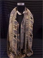 BLUE AND BEIGE ELEPHANT PRINT PASHMINA SCARF