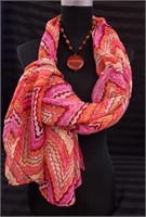 ORANGE AND PINK SCARF WITH ORANGE AND BLACK